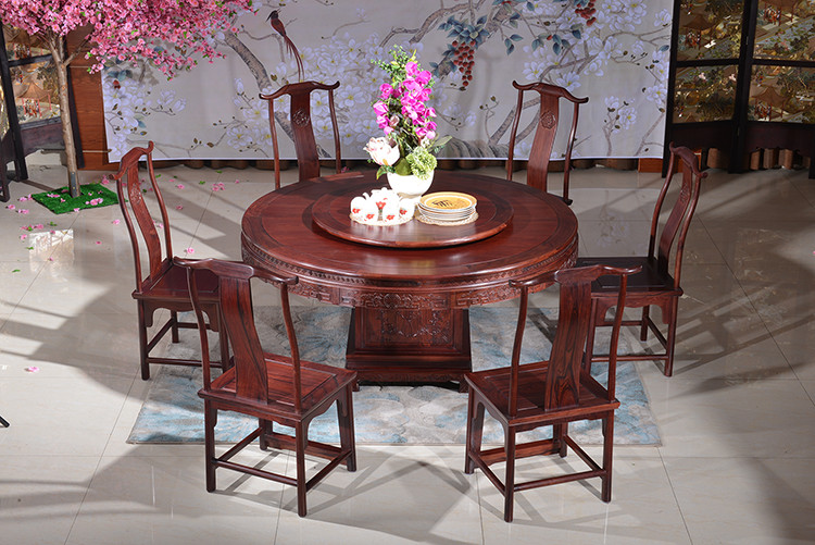 高端家庭家具红木家具老挝红酸枝圆餐桌