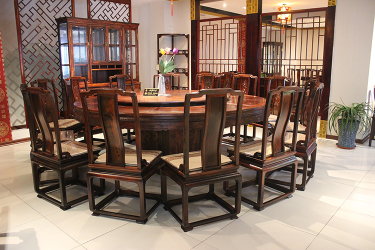 老挝大红酸枝（交趾黄檀）圆餐桌套装价格实惠供应