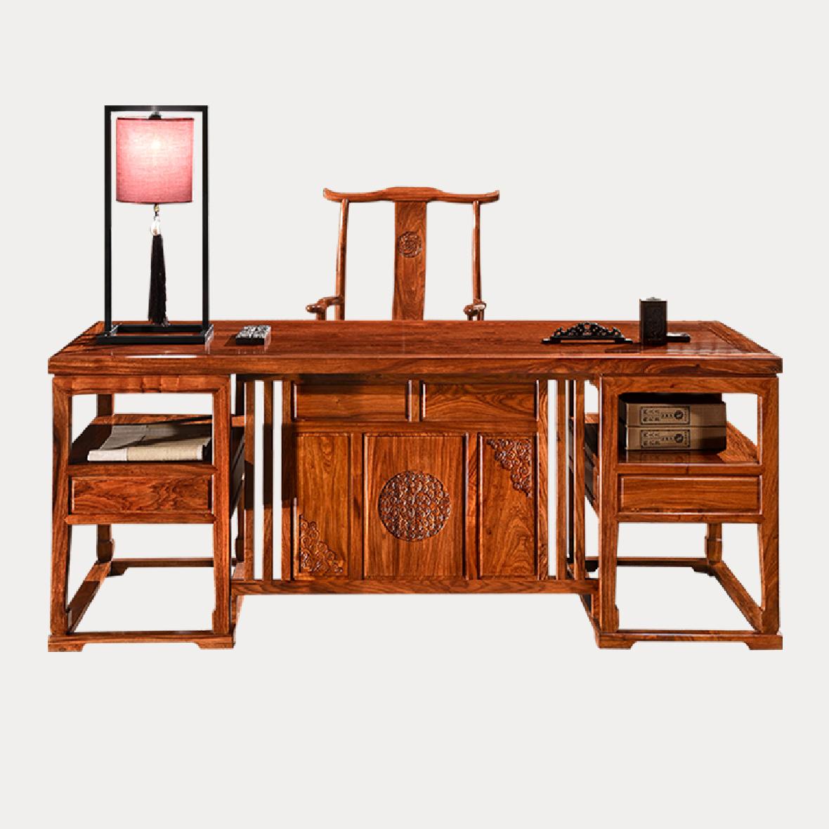 刺猬紫檀秀江南简约书桌 现代中式红木办公台
