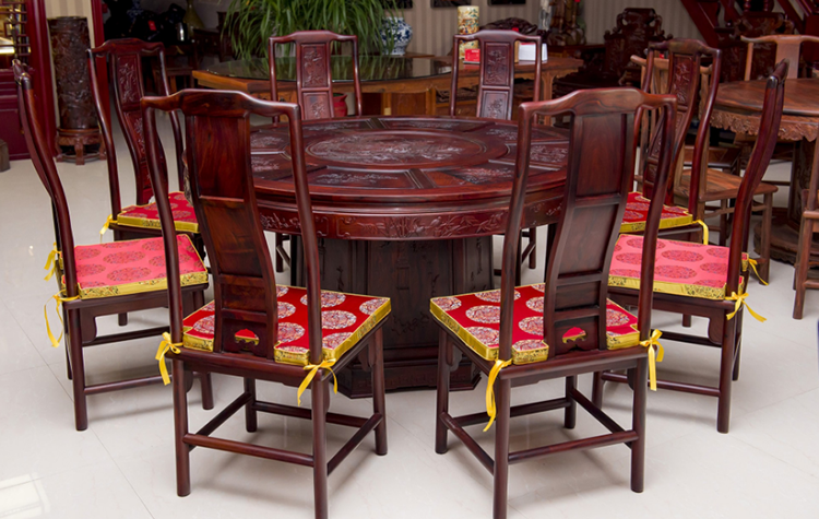 红木家具大红酸枝老料餐桌九件套价格及图片